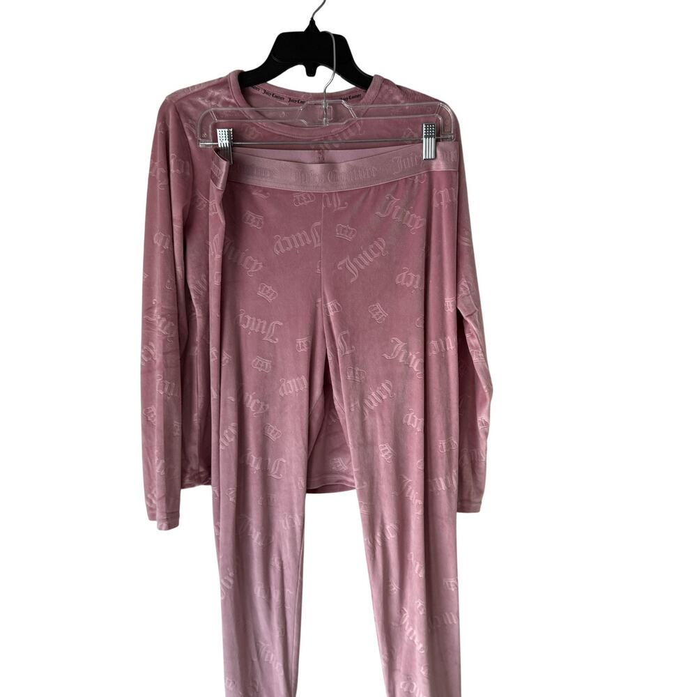 Juicy Couture Velour Lounge Set Y2k Large Pink Long Sleeve Top‎ Pants Monogram